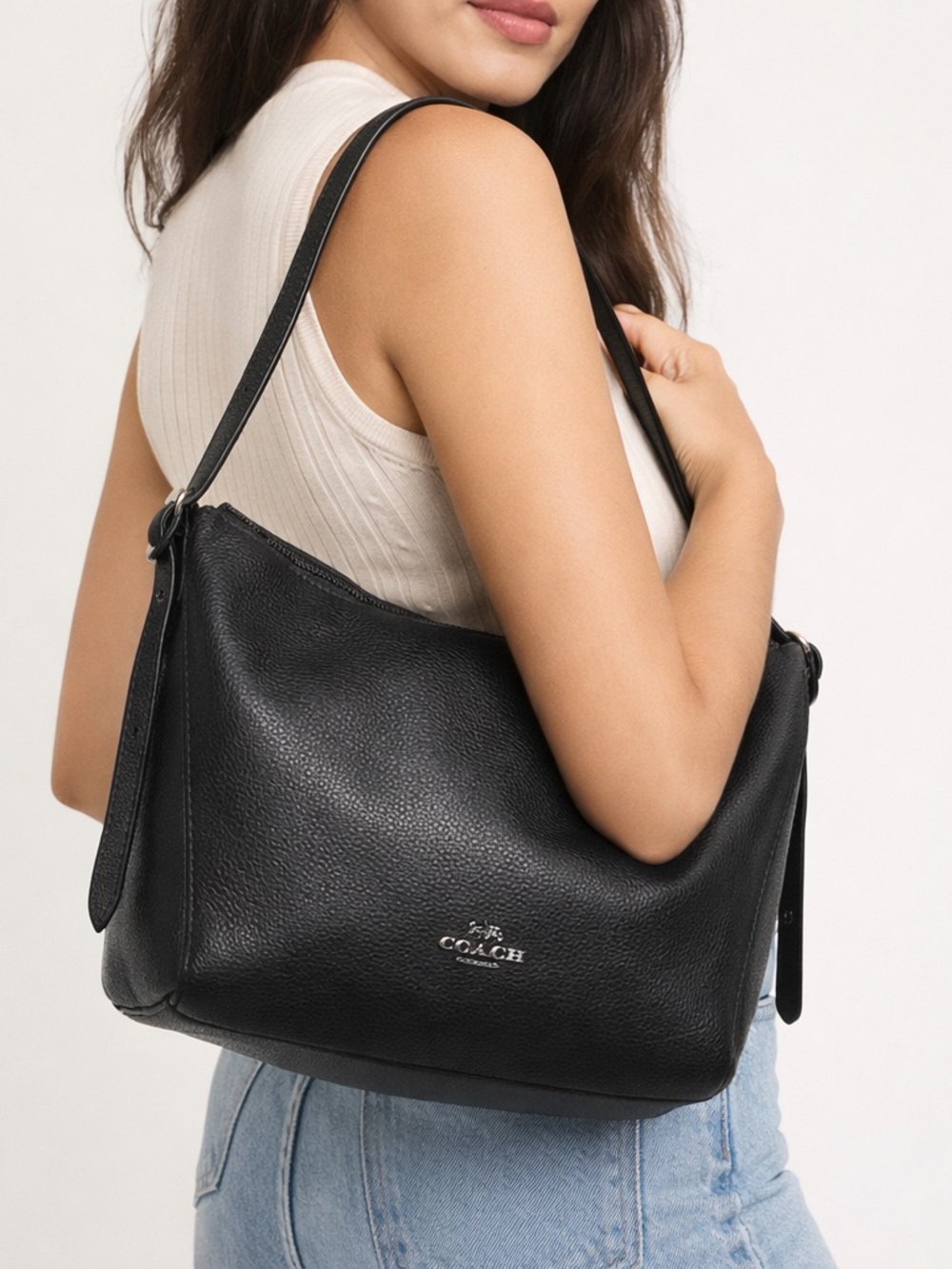 Coach Small Dufflette Black Pebbled Leather Crossbody Bag EUC
